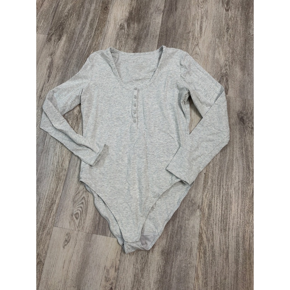 Everlane Heather Gray Long Sleeve Henley Bodysuit Supima Cotton Size Medium
